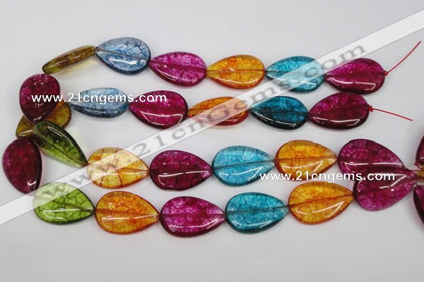 CKQ126 15.5 inches 20*30mm flat teardrop dyed crackle quartz beads