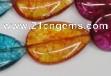 CKQ127 15.5 inches 30*40mm flat teardrop dyed crackle quartz beads