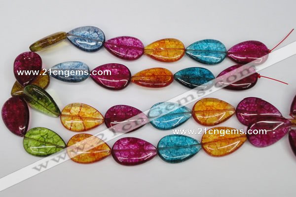 CKQ127 15.5 inches 30*40mm flat teardrop dyed crackle quartz beads