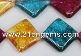 CKQ132 15.5 inches 20*20mm diamond dyed crackle quartz beads