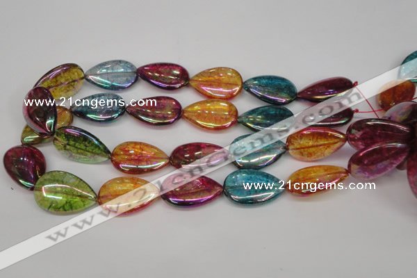 CKQ158 15.5 inches 18*25mm flat teardrop AB-color crackle quartz beads