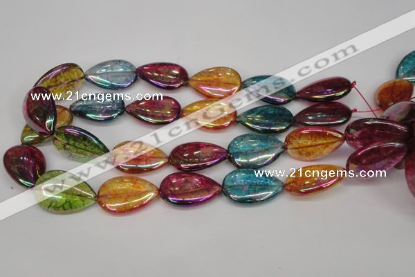 CKQ159 15.5 inches 20*30mm flat teardrop AB-color crackle quartz beads