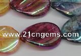 CKQ162 15.5 inches 20*30mm twisted oval AB-color crackle quartz beads