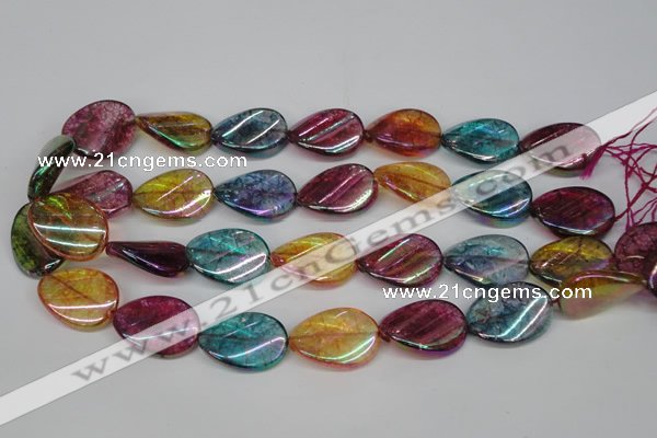 CKQ162 15.5 inches 20*30mm twisted oval AB-color crackle quartz beads