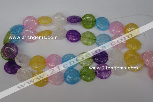 CKQ176 15.5 inches 25mm flat round dyed crackle quartz beads