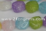 CKQ178 15.5 inches 16mm faceted coin dyed crackle quartz beads