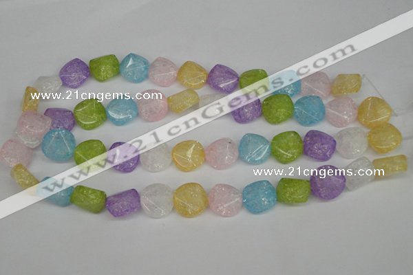 CKQ178 15.5 inches 16mm faceted coin dyed crackle quartz beads