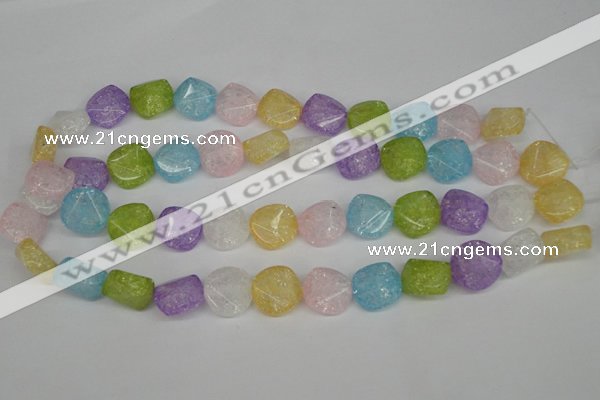 CKQ178 15.5 inches 16mm faceted coin dyed crackle quartz beads