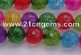 CKQ352 15.5 inches 10mm faceted round dyed crackle quartz beads