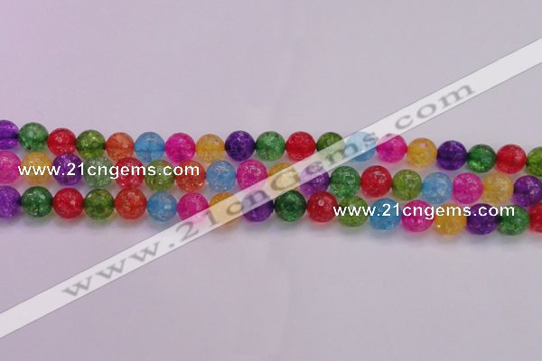 CKQ352 15.5 inches 10mm faceted round dyed crackle quartz beads