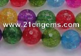 CKQ353 15.5 inches 12mm faceted round dyed crackle quartz beads