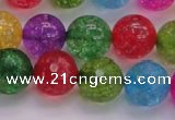 CKQ354 15.5 inches 14mm faceted round dyed crackle quartz beads