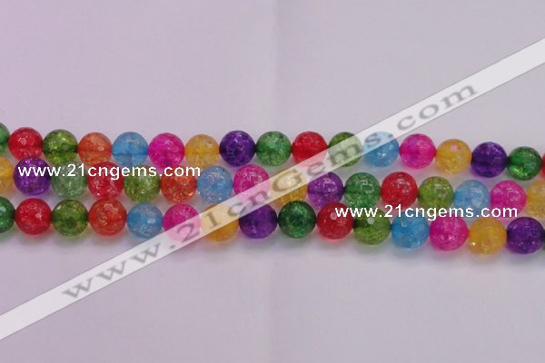 CKQ354 15.5 inches 14mm faceted round dyed crackle quartz beads