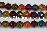 CKQ42 15.5 inches 8mm faceted round dyed crackle quartz beads