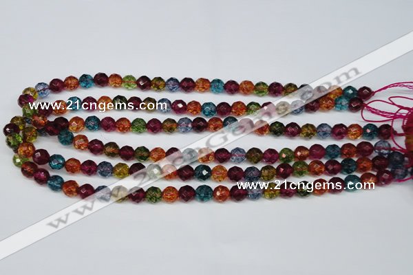 CKQ42 15.5 inches 8mm faceted round dyed crackle quartz beads