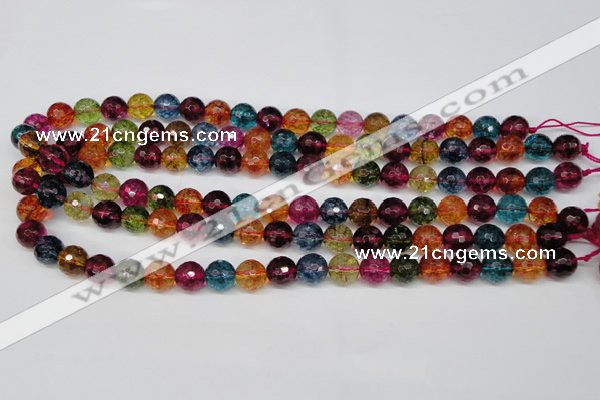 CKQ43 15.5 inches 10mm faceted round dyed crackle quartz beads