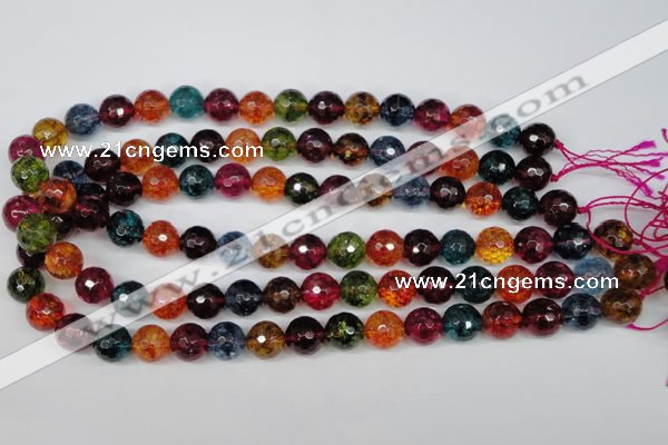 CKQ44 15.5 inches 12mm faceted round dyed crackle quartz beads