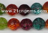 CKQ45 15.5 inches 14mm faceted round dyed crackle quartz beads