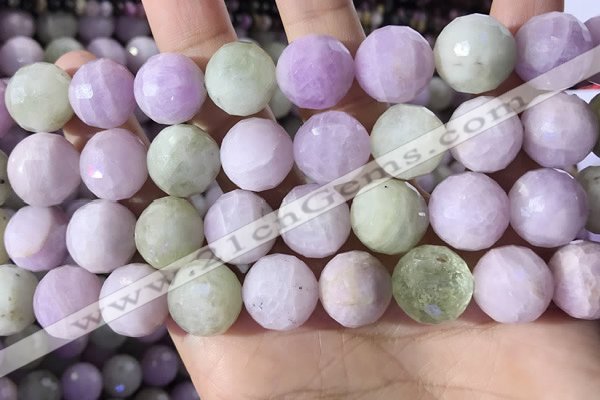 CKU328 15.5 inches 14mm - 15mm faceted round natural kunzite beads