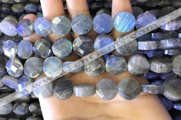 CLB1023 15.5 inches 12mm faceted coin labradorite gemstone beads