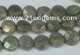 CLB190 15.5 inches 10mm faceted coin labradorite gemstone beads