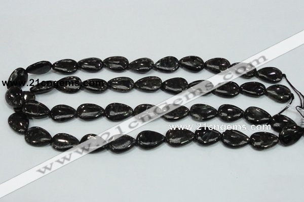 CLB316 15.5 inches 13*18mm flat teardrop black labradorite beads