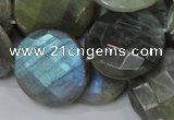 CLB39 15.5 inches 25mm faceted flat round labradorite gemstone beads