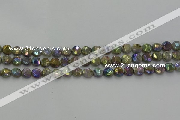 CLB676 15.5 inches 8mm faceted coin AB-color labradorite beads