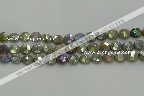 CLB678 15.5 inches 12mm faceted coin AB-color labradorite beads