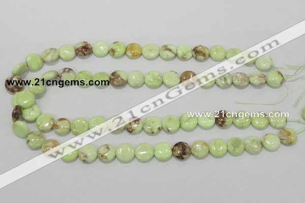 CLE49 15.5 inches 12mm flat round lemon turquoise beads wholesale