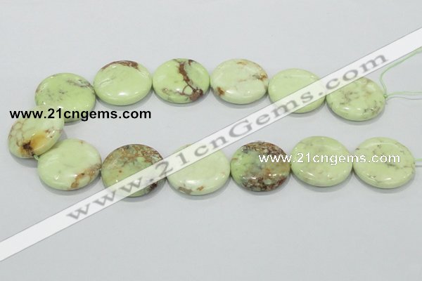 CLE50 15.5 inches 30mm flat round lemon turquoise  beads wholesale