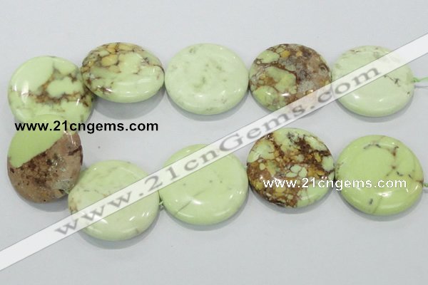 CLE51 15.5 inches 40mm flat round lemon turquoise  beads wholesale