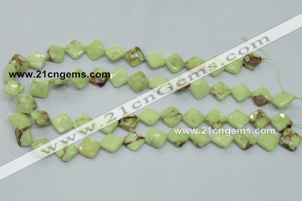 CLE68 15.5 inches 12*12mm faceted diamond lemon turquoise beads