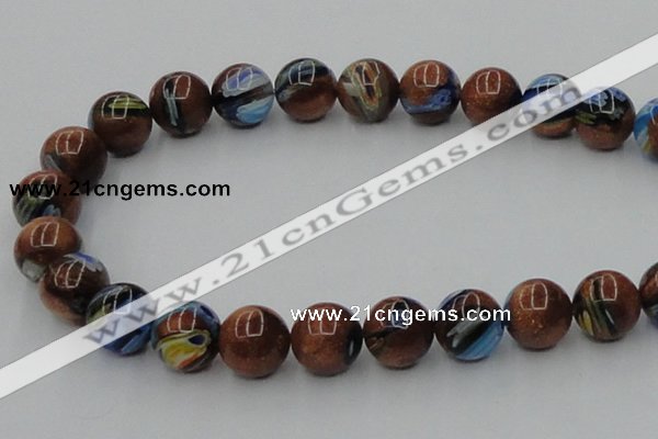 CLG542 16 inches 12mm round goldstone & lampwork glass beads