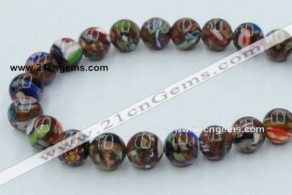 CLG543 16 inches 14mm round goldstone & lampwork glass beads