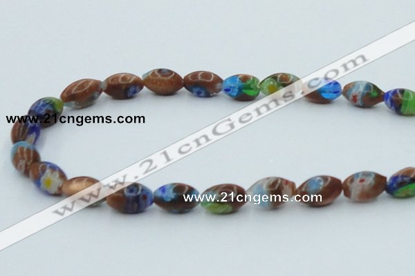 CLG545 16 inches 8*13mm rice goldstone & lampwork glass beads