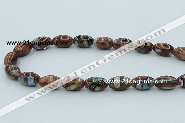 CLG546 16 inches 10*14mm rice goldstone & lampwork glass beads