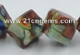 CLG548 16 inches 10*10mm cube goldstone & lampwork beads