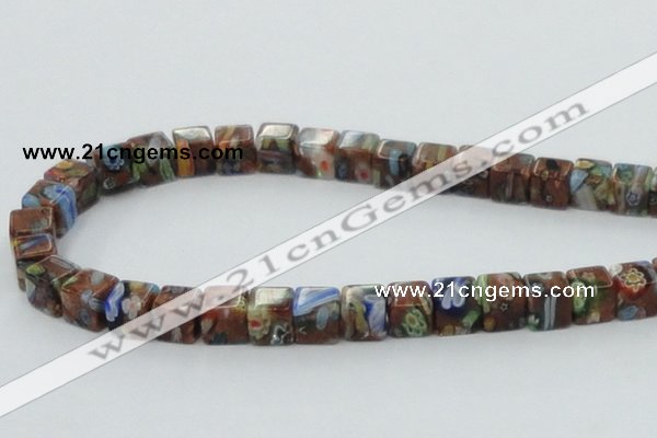 CLG549 16 inches 8*8mm cube goldstone & lampwork glass beads