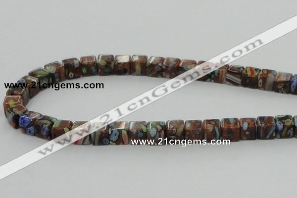 CLG550 16 inches 8*8mm cube goldstone & lampwork glass beads