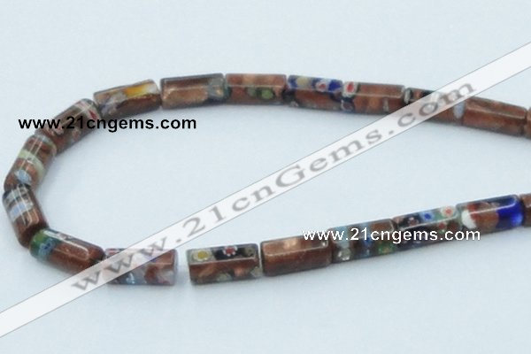 CLG551 16 inches 8*16mm faceted cylinder goldstone & lampwork beads