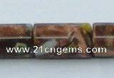 CLG552 16 inches 10*15mm faceted cylinder goldstone & lampwork beads