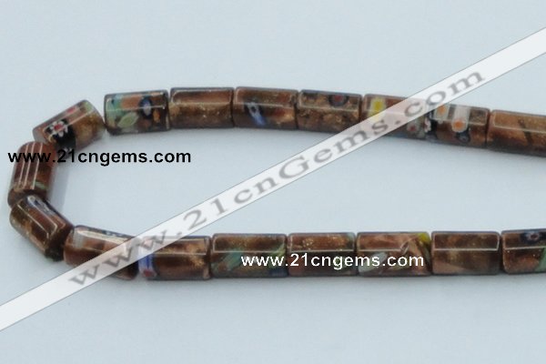 CLG552 16 inches 10*15mm faceted cylinder goldstone & lampwork beads