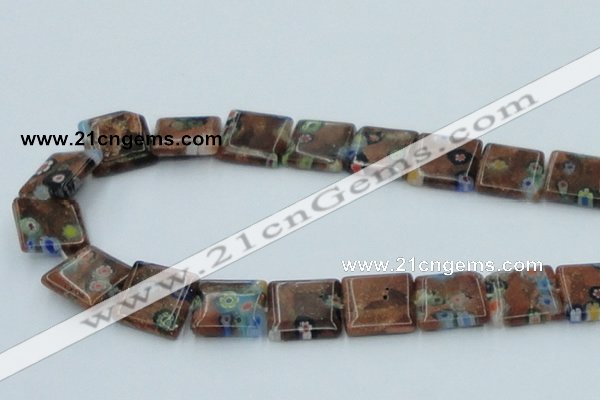 CLG556 16 inches 14*14mm square goldstone & lampwork glass beads