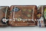 CLG557 16 inches 20*20mm square goldstone & lampwork glass beads