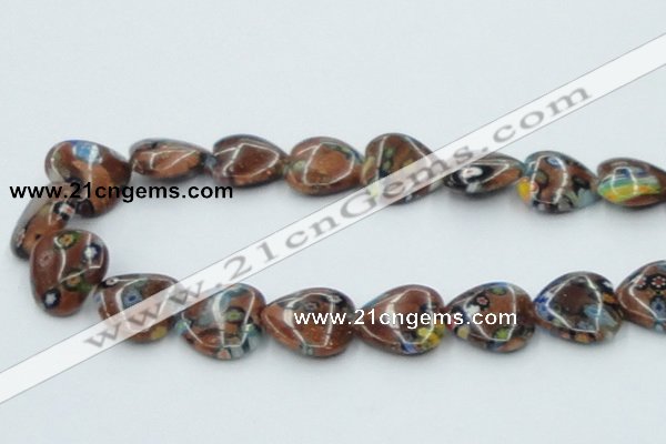 CLG558 16 inches 18*18mm heart goldstone & lampwork glass beads