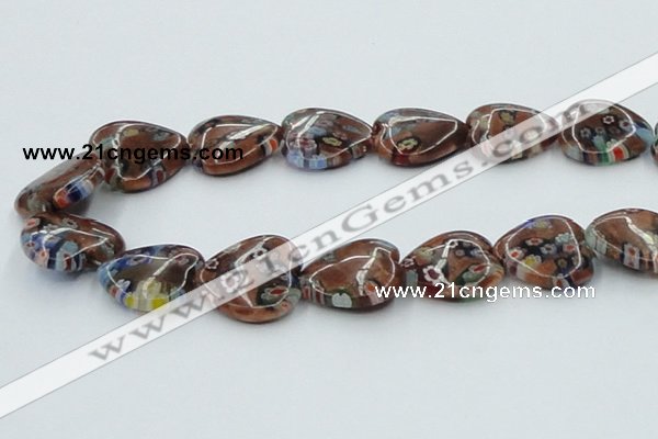 CLG559 16 inches 20*20mm heart goldstone & lampwork glass beads