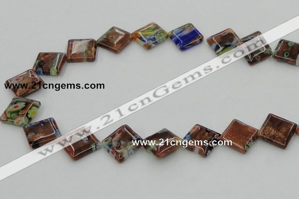 CLG560 16 inches 15*15mm diamond goldstone & lampwork glass beads