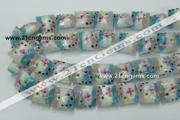 CLG809 15.5 inches 20*20mm square lampwork glass beads wholesale