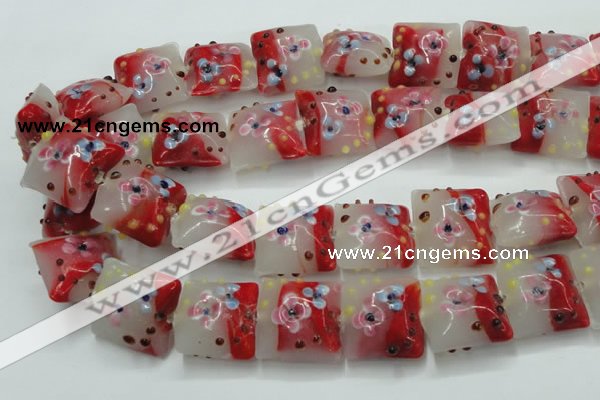 CLG810 15.5 inches 20*20mm square lampwork glass beads wholesale